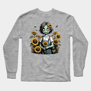 Cute Zombie in Sunflowers Long Sleeve T-Shirt